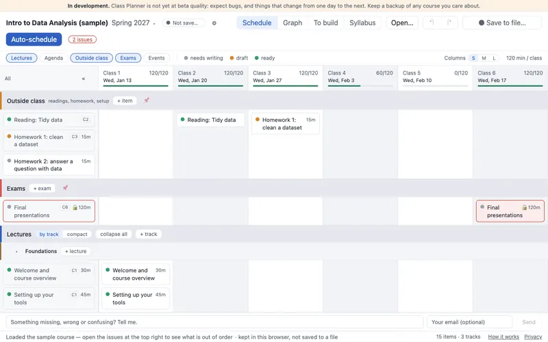 Screenshot of Class Planner