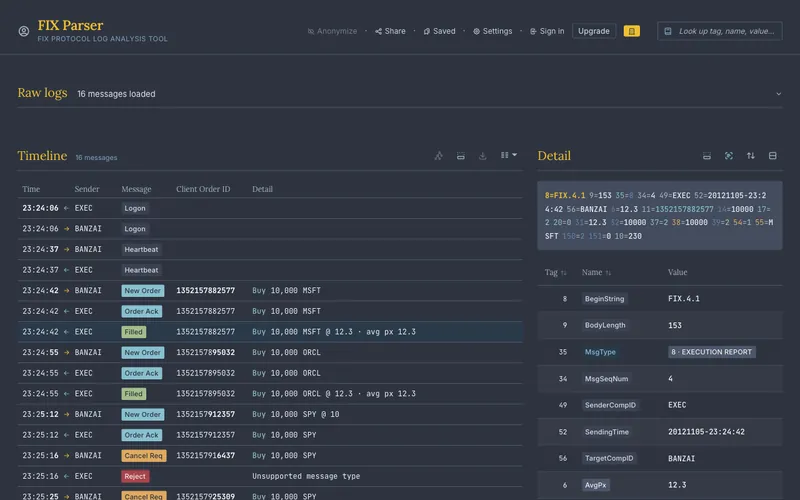 Screenshot of FIX Parser